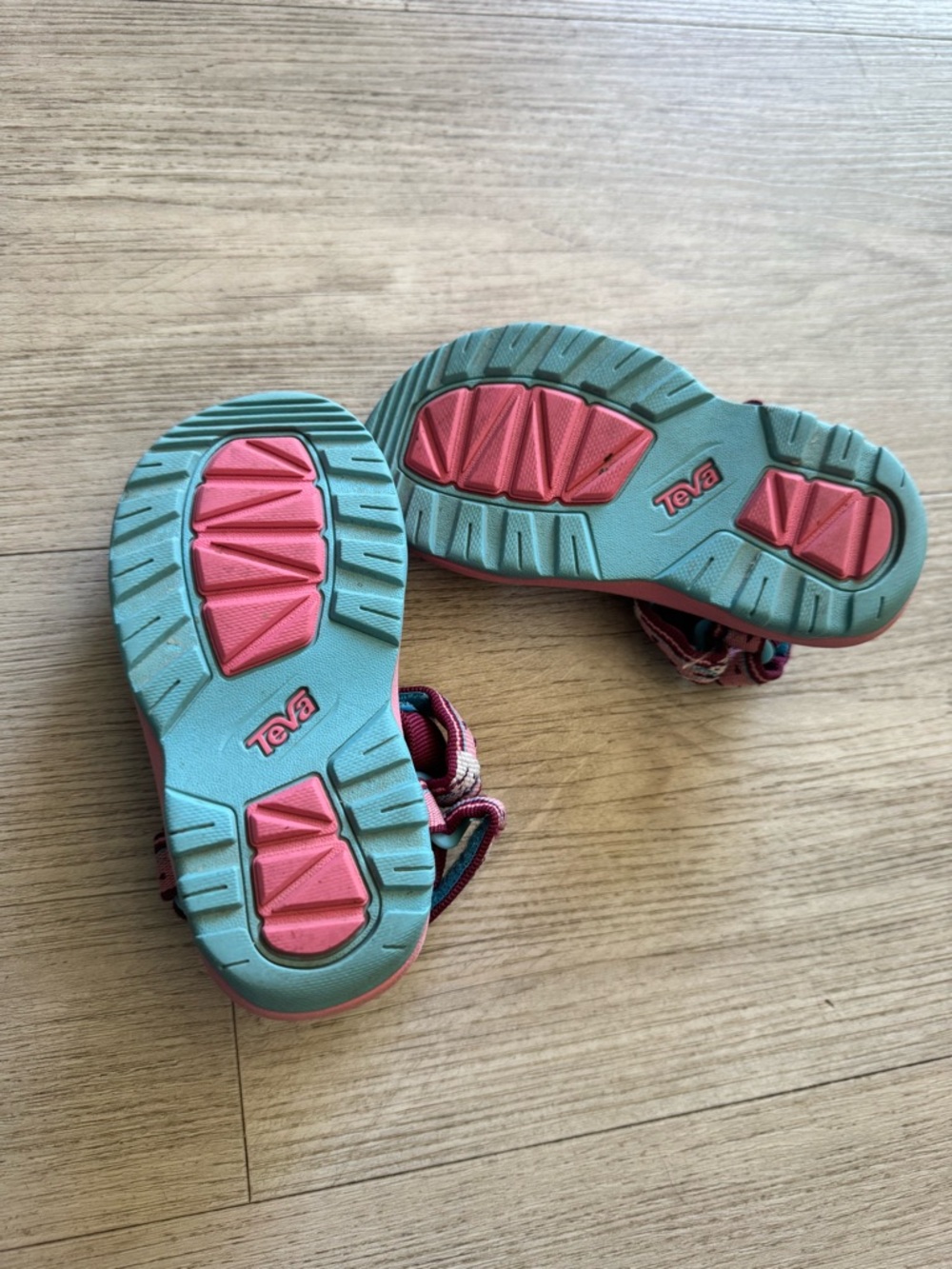 Teva Kids Coral Pink Sandals with Teal Accents - Picture 3 of 6